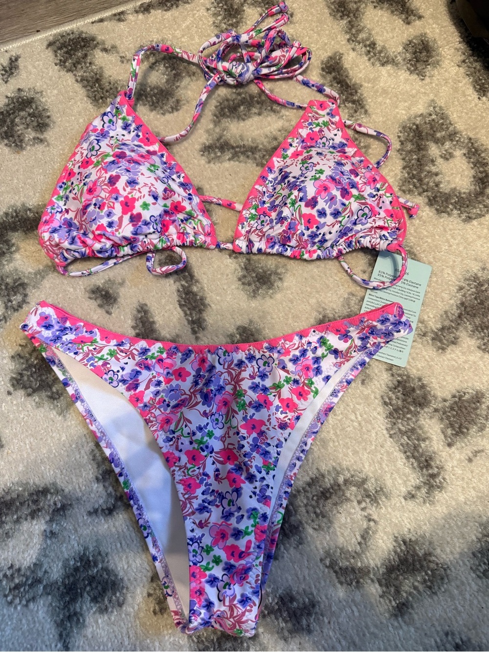 SHEIN Pink Floral Triangle Bikini Set